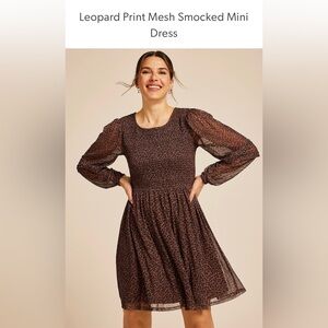 Maurices XXL long sleeve leopard mesh smocked mini dress NWT